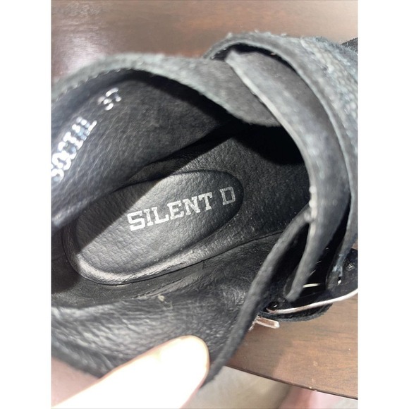 Silent D Anthropologie Cowboy Buckle Bootie Black Suede Boots 37 Platform US 6.5 - Picture 13 of 16